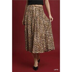 Umgee Drawstring Leopard Midi Skirt